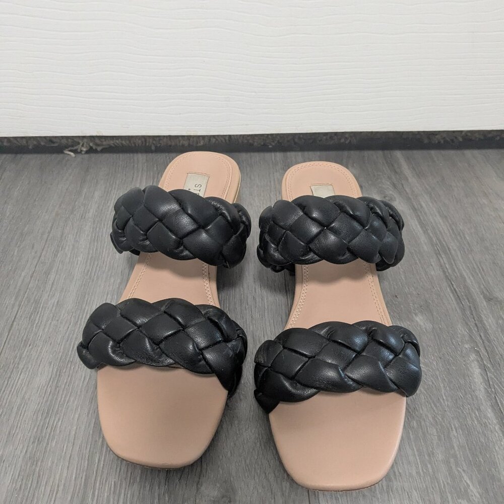 Steven by Steve Madden Beliza Black Braided Slide Block Heel Shoes Size 7.5